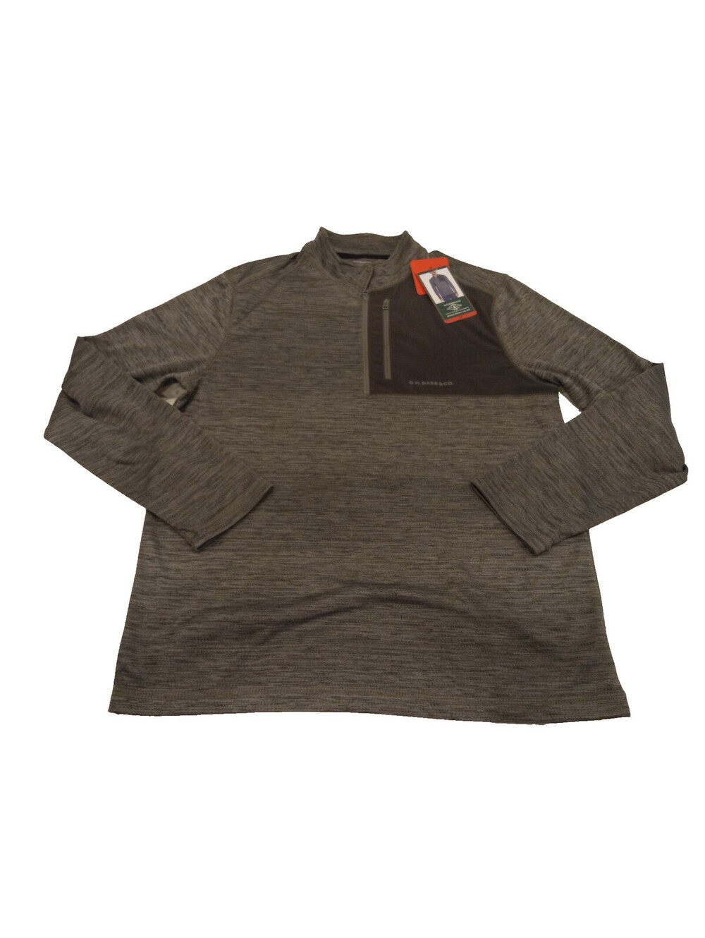 GH Bass Mens Medium M Quarter Zip Fleece Pullover Sweater Space Dye Grey Pocket